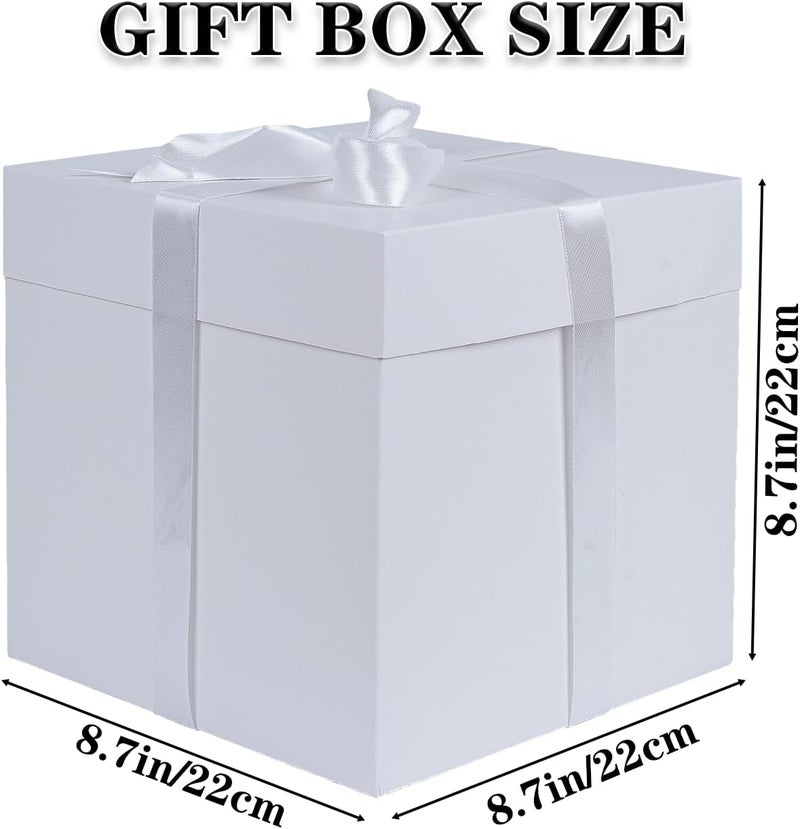 Elephantpackage 8.7" Medium Birthday Gift Boxes with Lid and Ribbon, Square Gift Boxes - 4 Pcs (White), Bridal Showers, Weddings, Baby Showers, Party Favor Boxes - Image 1